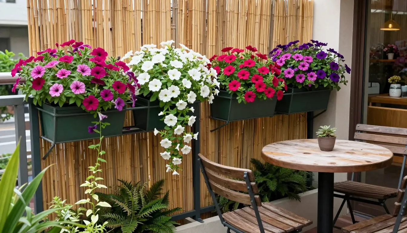 Vakker balkong med blomster og planter