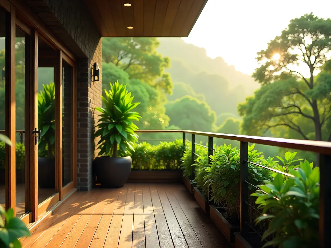 Profesjonelt designet balkong med grønne planter