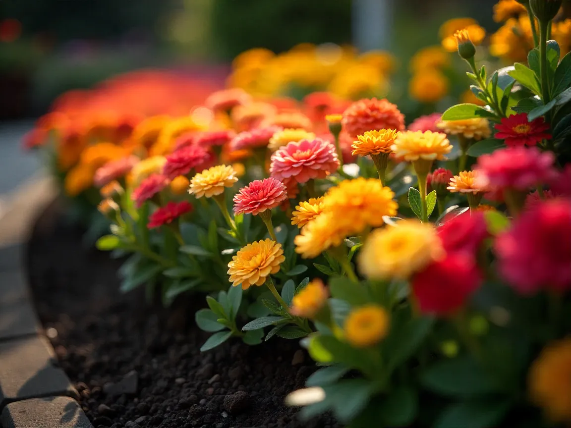 Blomsterbed med fargerike blomster