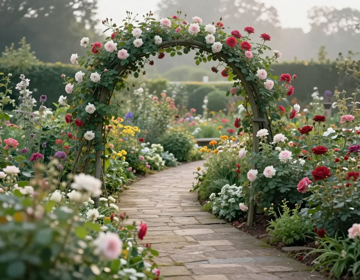 Romantisk cottage hage med blomster